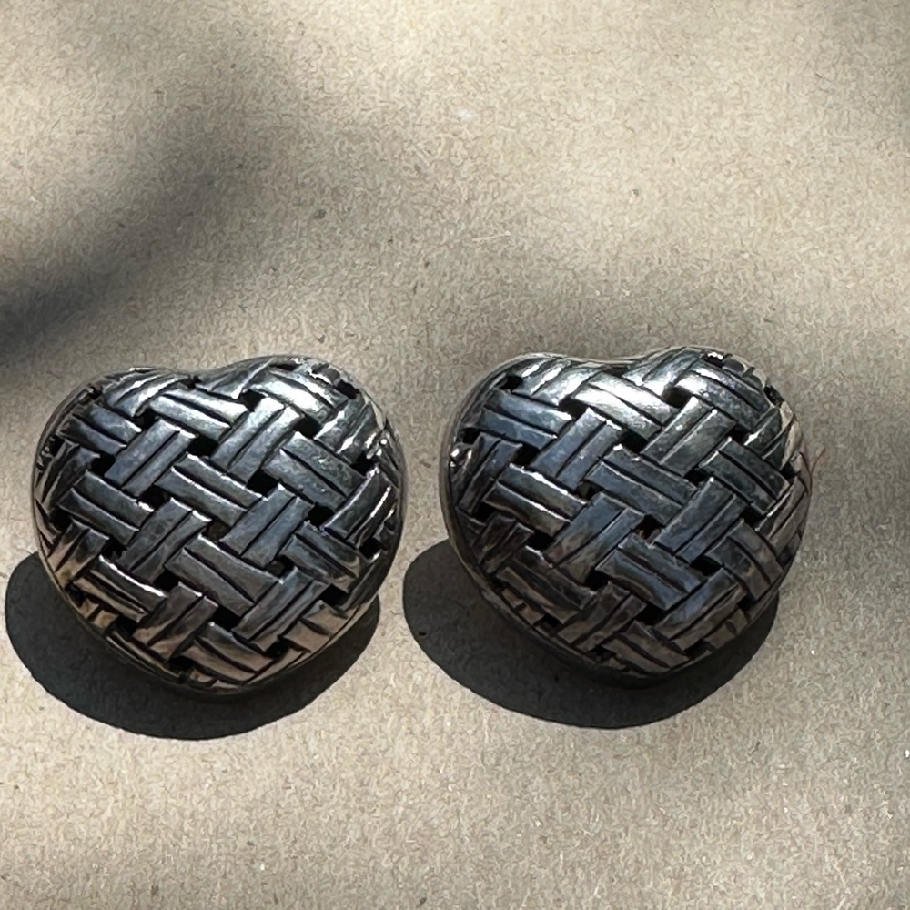 John Hardy Basket Weave Heart Earrings.  Stamped. Chunky Clip Ons. SWEET!